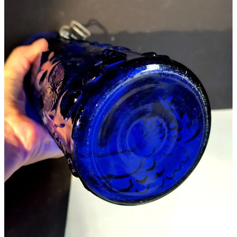 1055.  Tall Pasta Cobalt Blue Cannister Wire Bale Hinged Lid